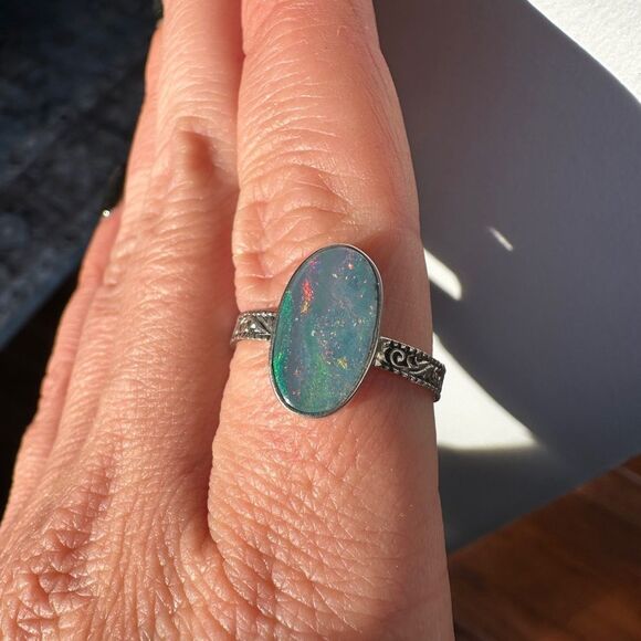 NWT Australian Opal in Bali sterling silver ring! - Picture 6 of 10